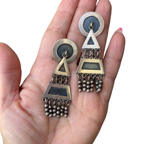 Vintage Sterling Silver Dangle Screw Back Earrings 925 Gonzalu Moreno Mexico - Picture 1 of 6